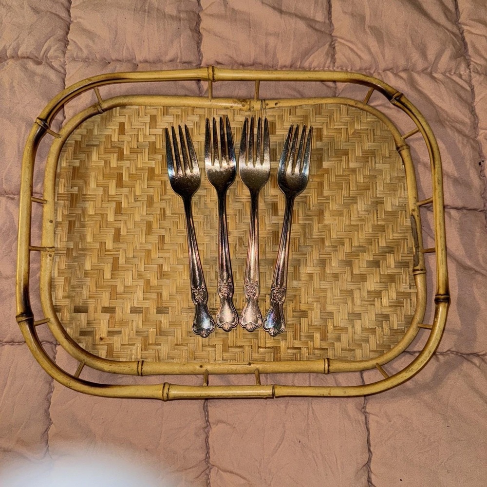 Vtg Old Company Plate Signature Rose Forks 6.5" Set of 4 No Monogram